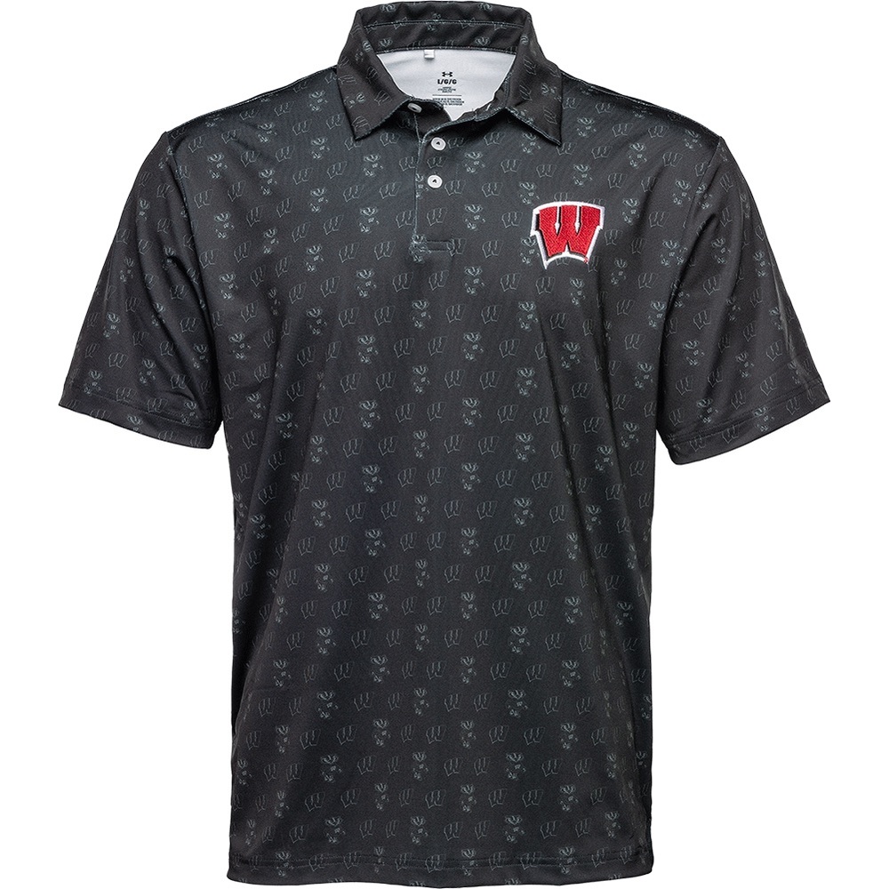 Wisconsin Badgers Under Armour Men’s Black Short Sleeve Golf Polo Shirt 2XL NEW